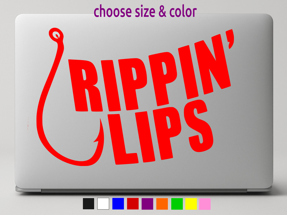 RIPPIN LIPS FISH HOOK FISHERMAN Vinyl Decal Wall Truck Sticker CHOOSE SIZE COLOR