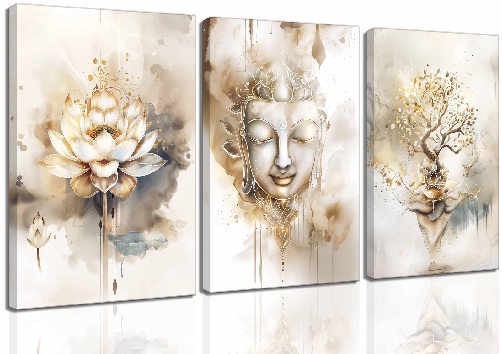 3Pcs Zen Canvas Wall Art Tree of Life Lotus Flower, Buddha Painting Pictures …