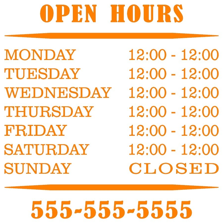 Business Hours Store Hours Vinyl Decal Windows Door Glass Many Colors & Sizes