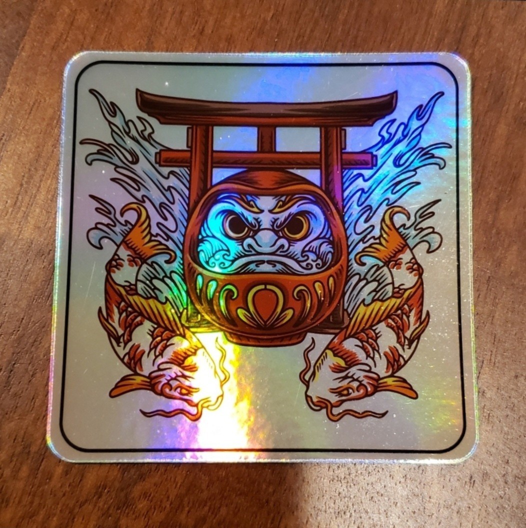 Bodidharma DARUMA TORI Holographic Sticker Vinyl 3 inch UV WEATHER RESISTANT