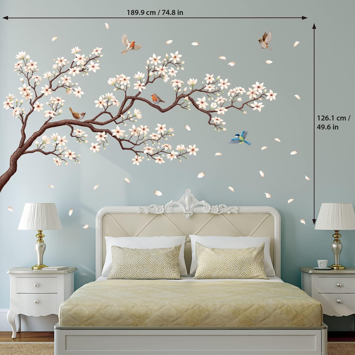 DECOWALL SG4-2213 Oriental Flower Tree Wall Stickers Decals White Cherry A