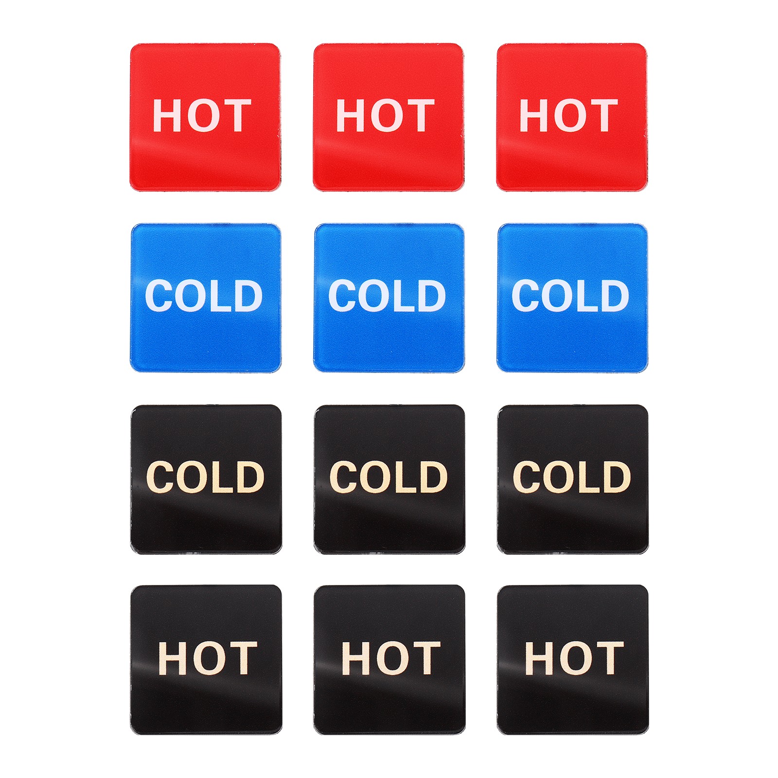 6Set Hot and Cold Self-adhesive Stickers Square, Black/Black and Red/Blue