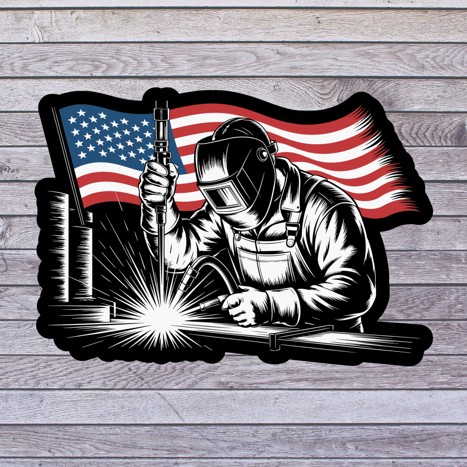 Welder Patriotic Sticker Vinyl Decal American Flag Welding Metal Worker