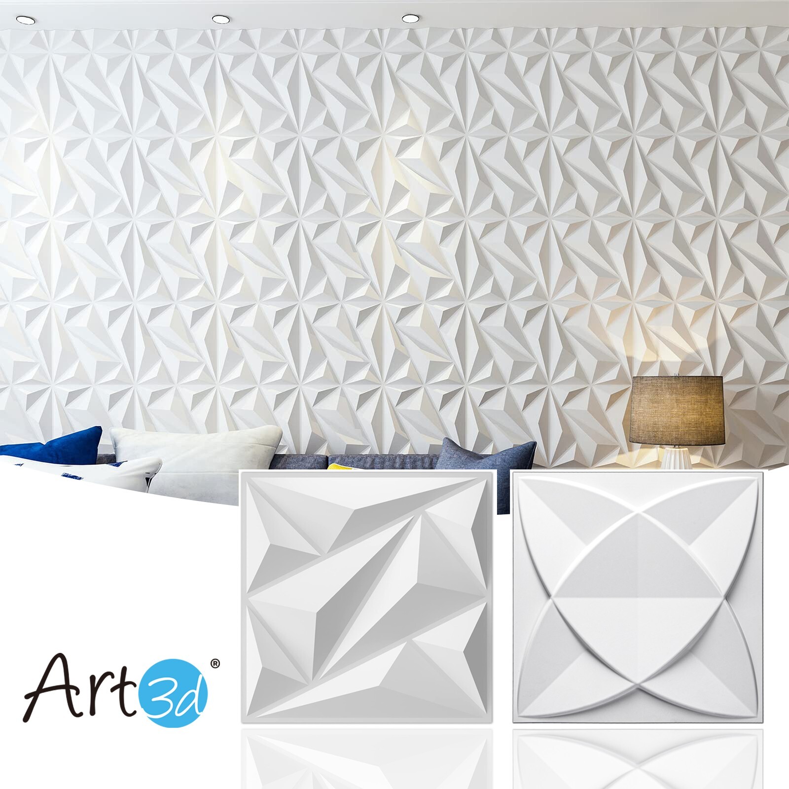 Art3d 33 Pack 3D Wall Panel Diamond for Interior Wall Décor, 12×12" Cover 32 Sq