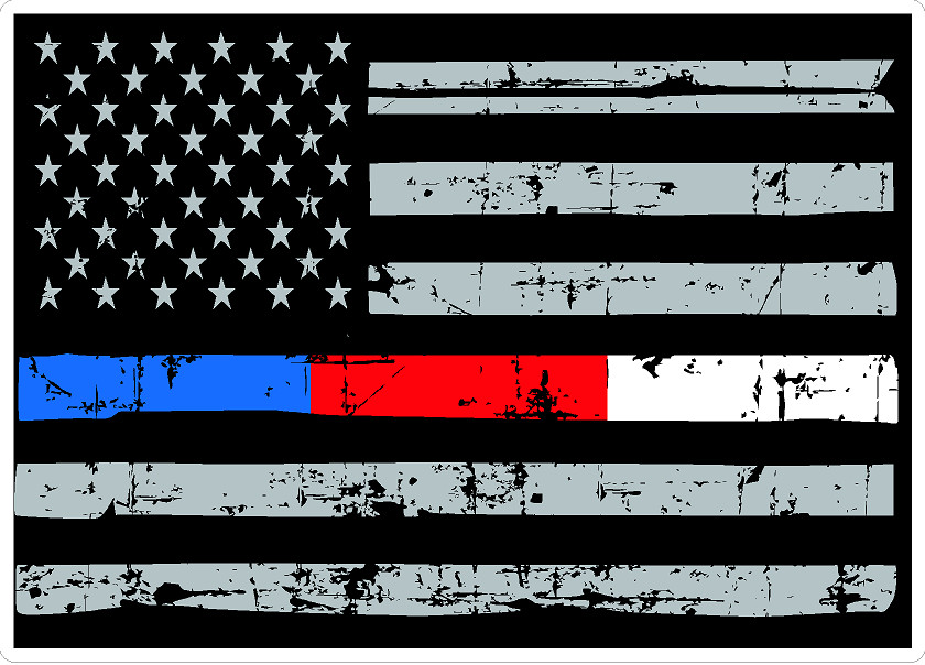 Distressed Flag Blue Red White Line Reflective Decal Police EMT Fire 911