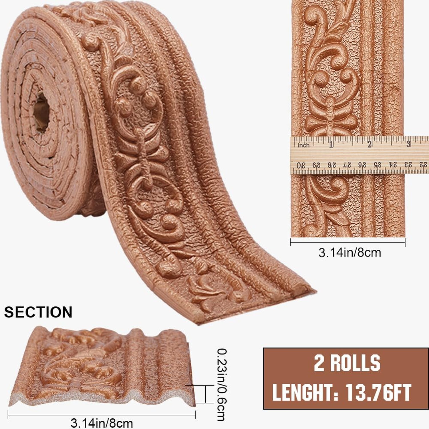 CRASPIRE 165 x 3in Crown Molding Peel and Stick Foam Brown Self Adhesive Flex…