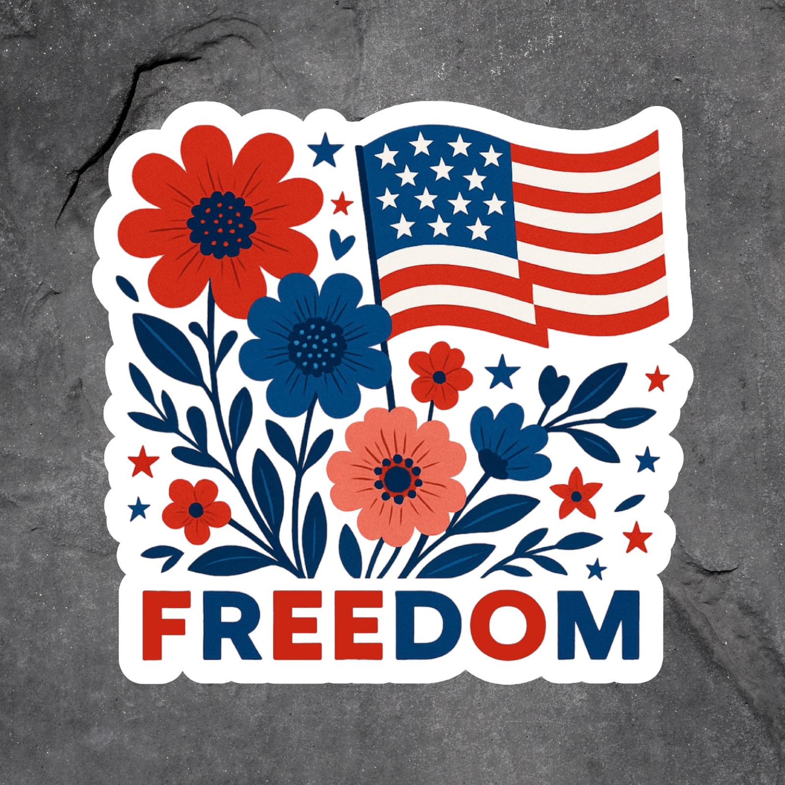 Freedom Sticker Vinyl Decal American Flag Flowers Patriotic USA Art