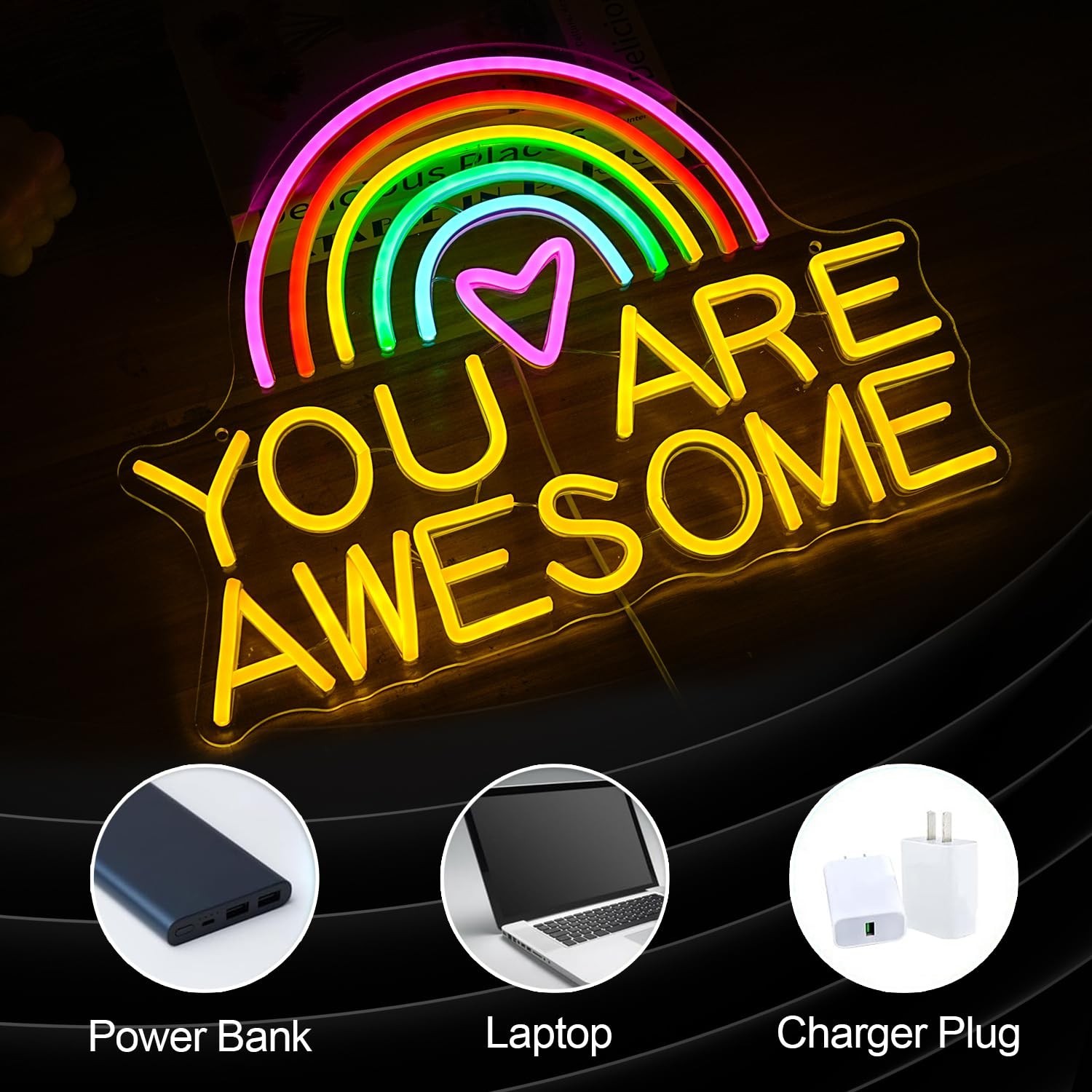 You Are Awesome Neon Sign USB Power Led Rainbow Light Up Sign for Wall Decor …