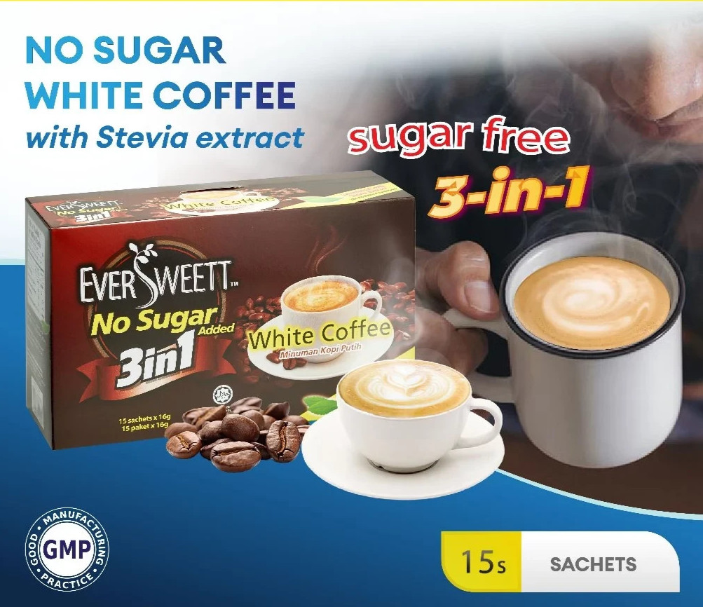 3in1 White Coffee Sugar Free Zero Calorie Stevia Leaf Extract Healthy