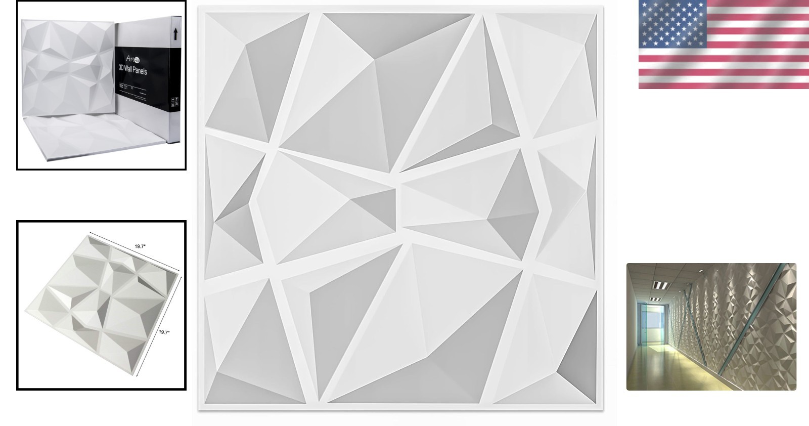 Pack of 12 Elegant 3D Pyramid PVC Wall Panels in Snow White – 19.7"x19.7"