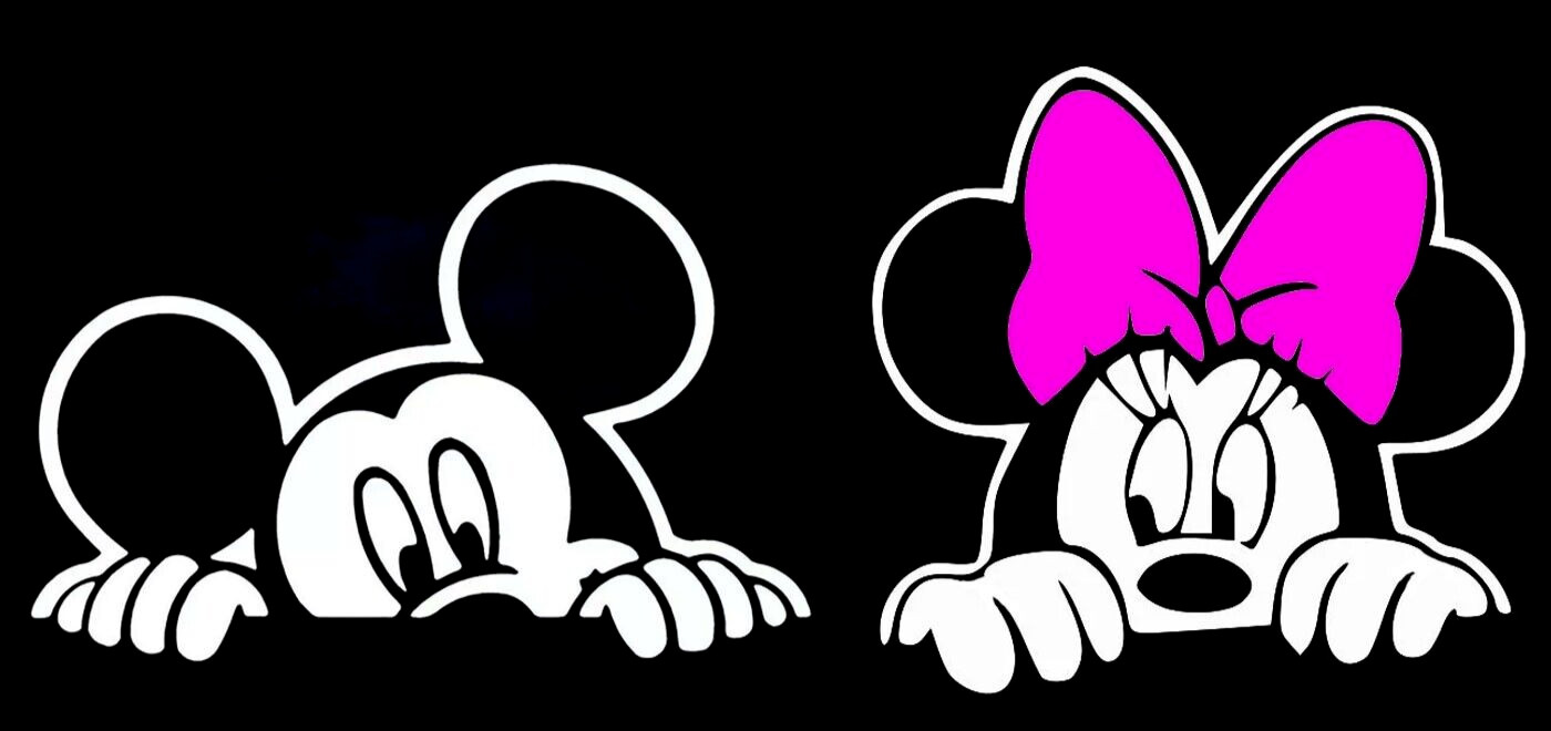 Minnie & Mickey Mouse Two 5" White Pink Vinyl Decals Car Truck Laptop Tablet