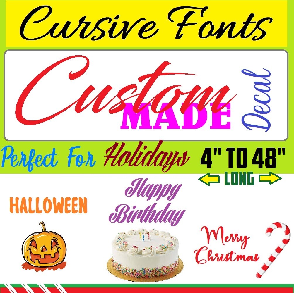 Custom Made Text Vinyl Name Decal Sticker – Holiday Cursive Script Lettering