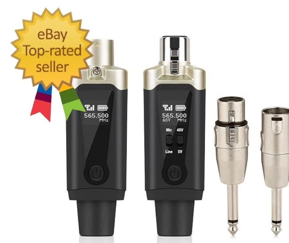Wireless XLR Transmitter Receiver Set, Rechargeable Mic Adapter, 16 Channels, 19