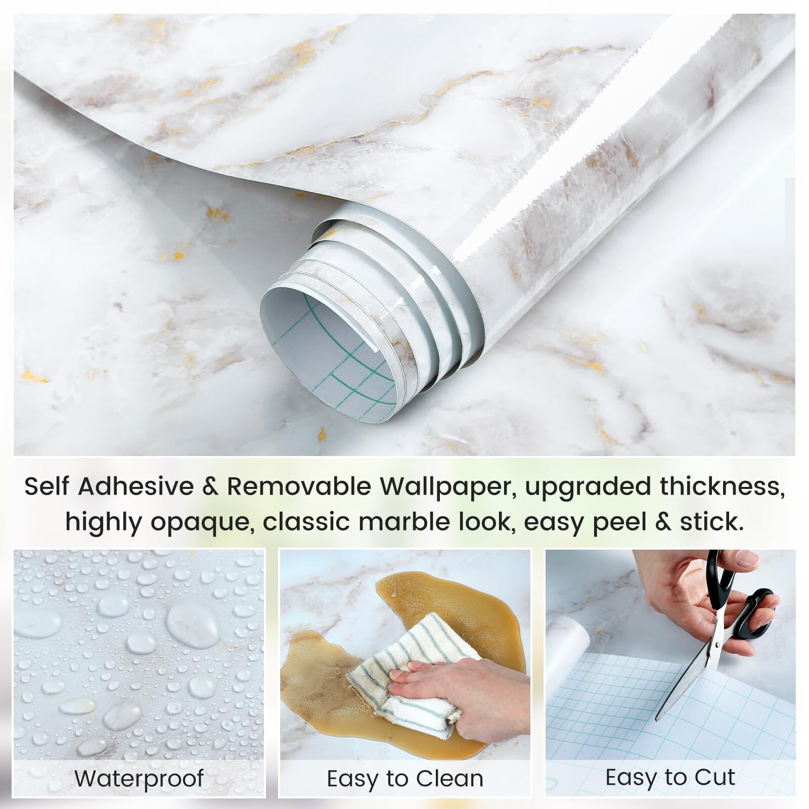 rabbitgoo Glossy Marble Contact Paper Peel and Stick Wallpaper 17.5" X 78.7" …