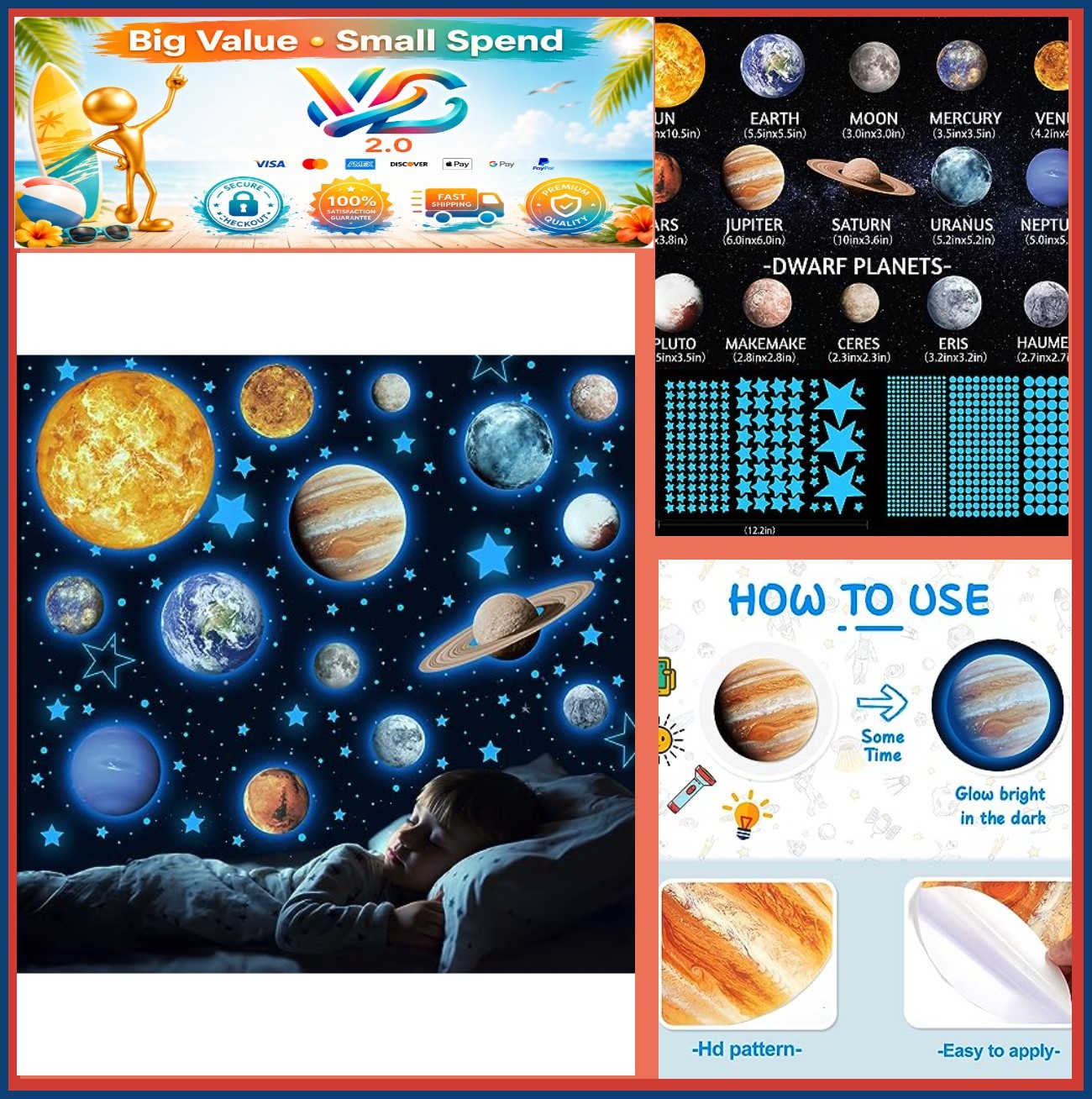 Glow in the Dark Solar System Wall Decals 780 Pcs Stars Planets Ceiling