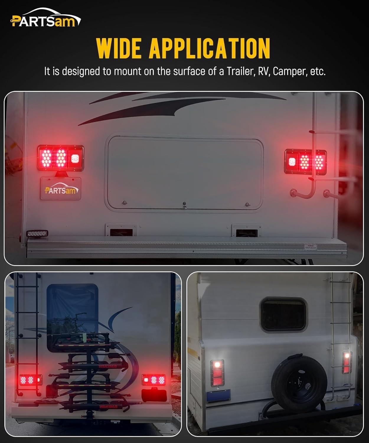 LED Tail Lights Rectangle Vertical Trailer Camper RV Tail Lights Stop Turn