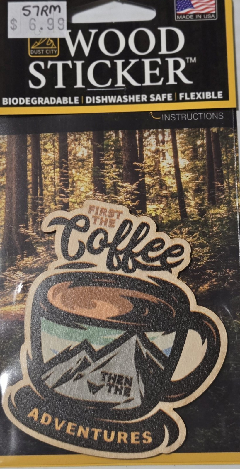 Dust City Wood Sticker "Coffee" biodegradable, dishwasher safe, flexible. USA