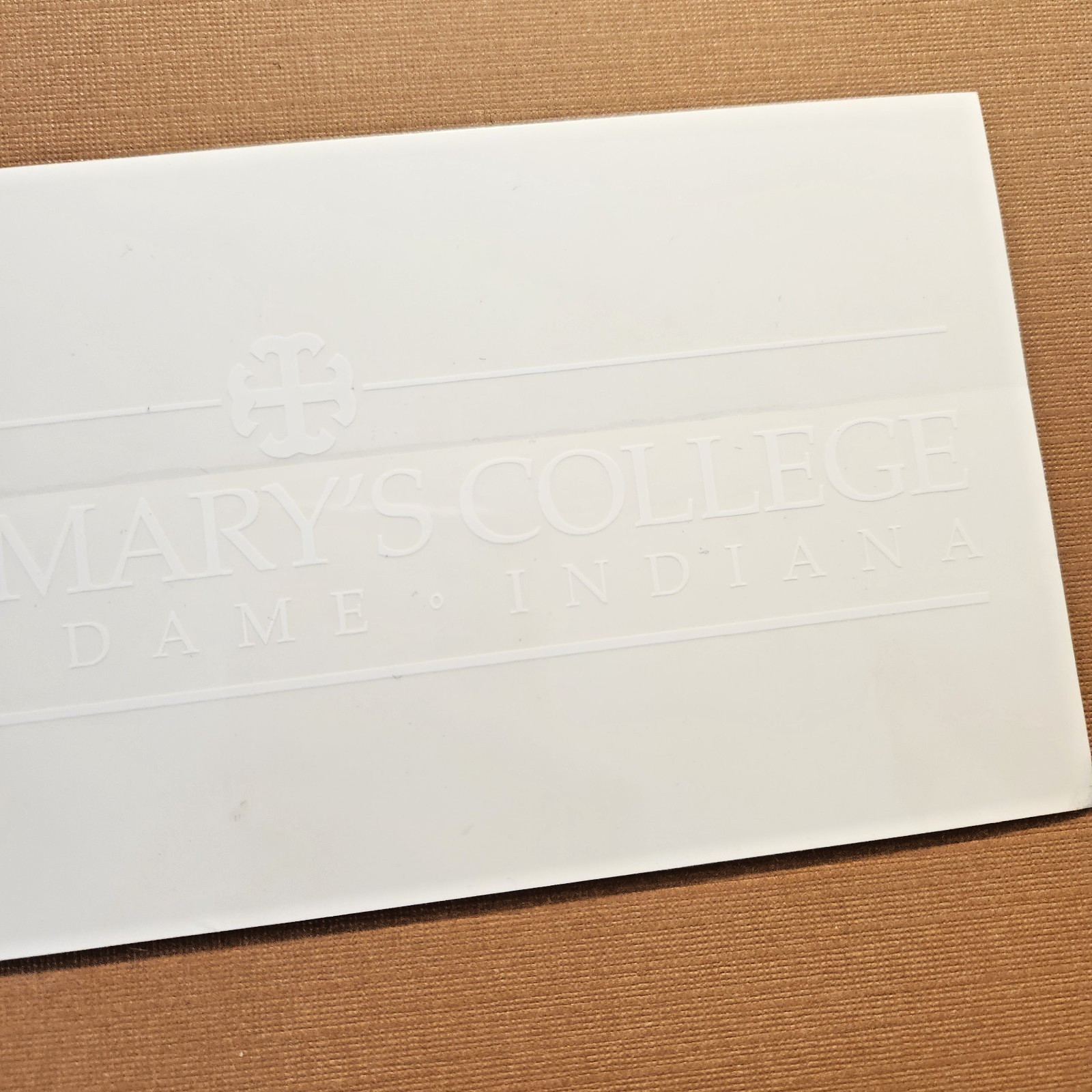 Saint Mary's College Decal Sticker Window Graphic White 3.75×7.5" Notre Dame IN