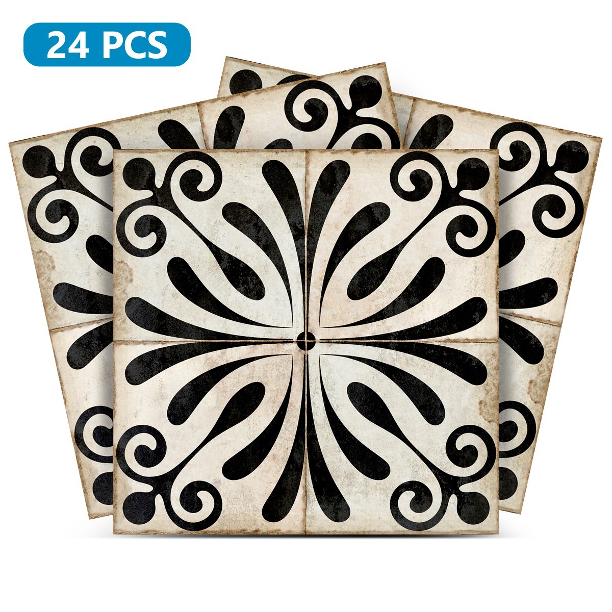 Peel Snd Stick Tile Stickers 24 Unit Pack Floral Design For Backsplash