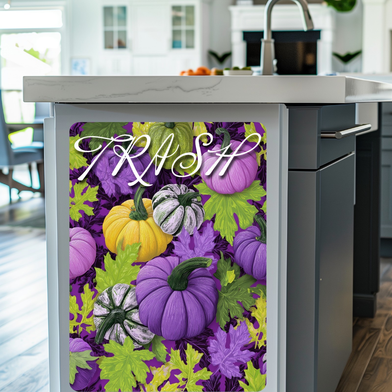 Halloween Pumpkins Trash Can Fabric Decal Protective Wall Guard Sticker Kitchen