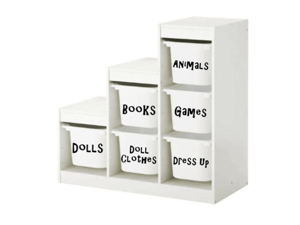 Toys Storage Organization Custom Labels, Playroom Decals, Nursery, Set of (6)