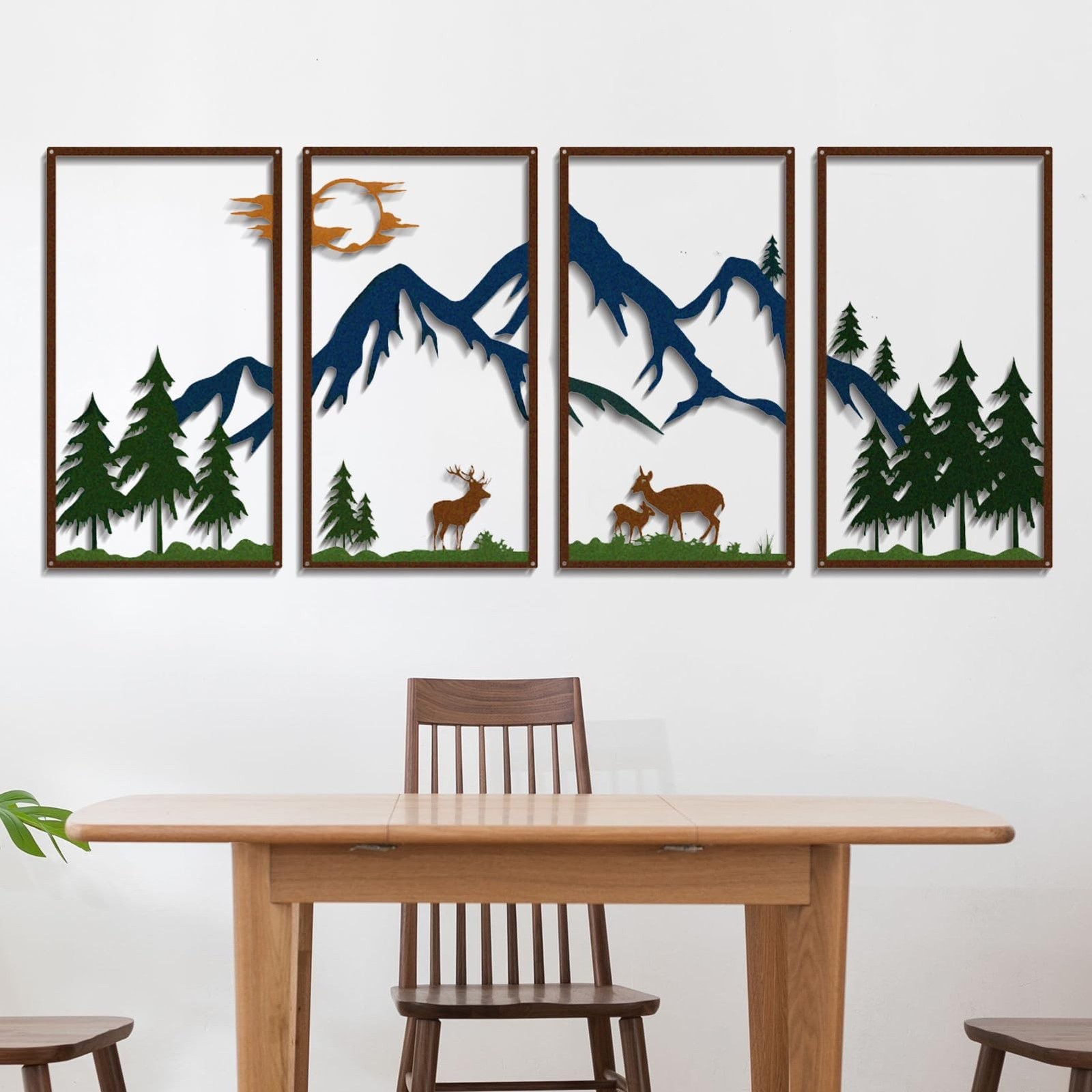DUOOLN 4 Pcs Mountain Scene Metal Wall Decor, Line Drawing Wall Art, Abstract…