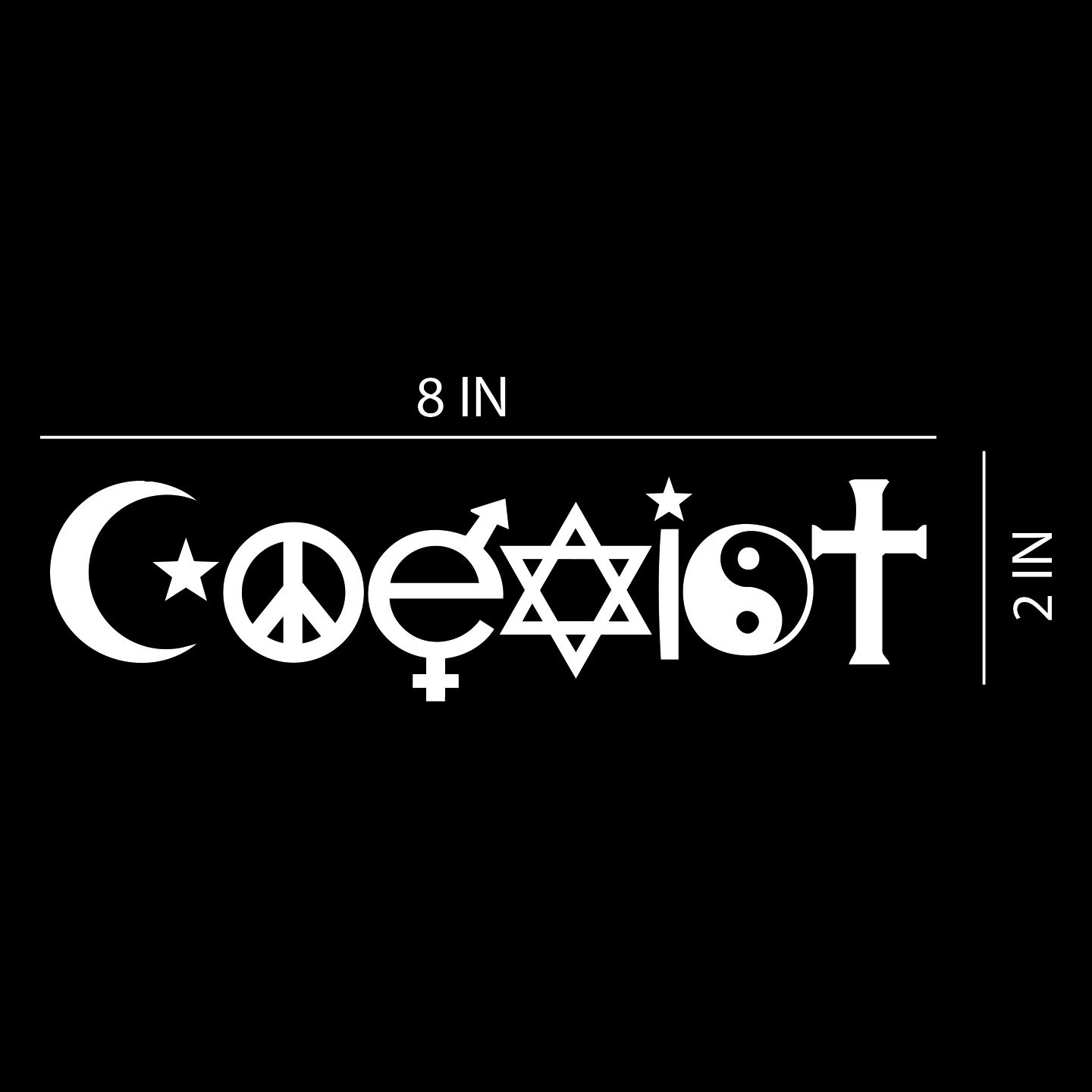 Coexist Symbol Vinyl Decal Sticker 8"x2" – Car Truck Laptop Window Bumper
