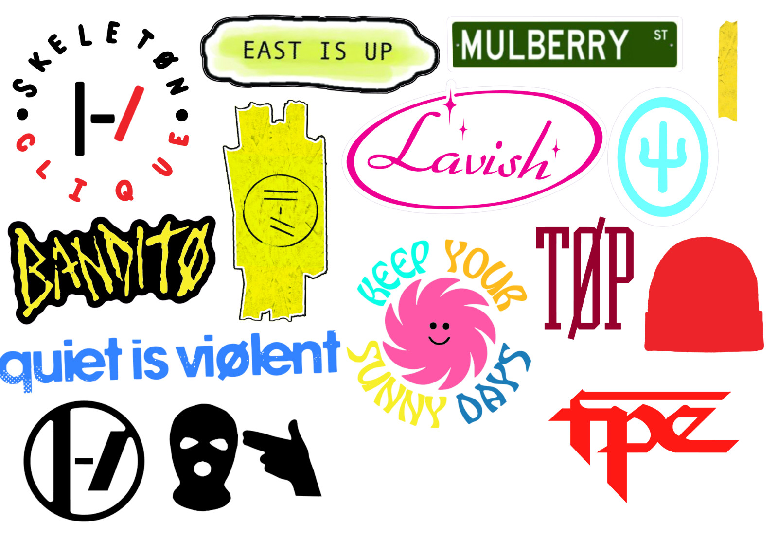 Twenty One Pilots sticker sets, Water Resistant, easy peel, 2-3", 12 Sets
