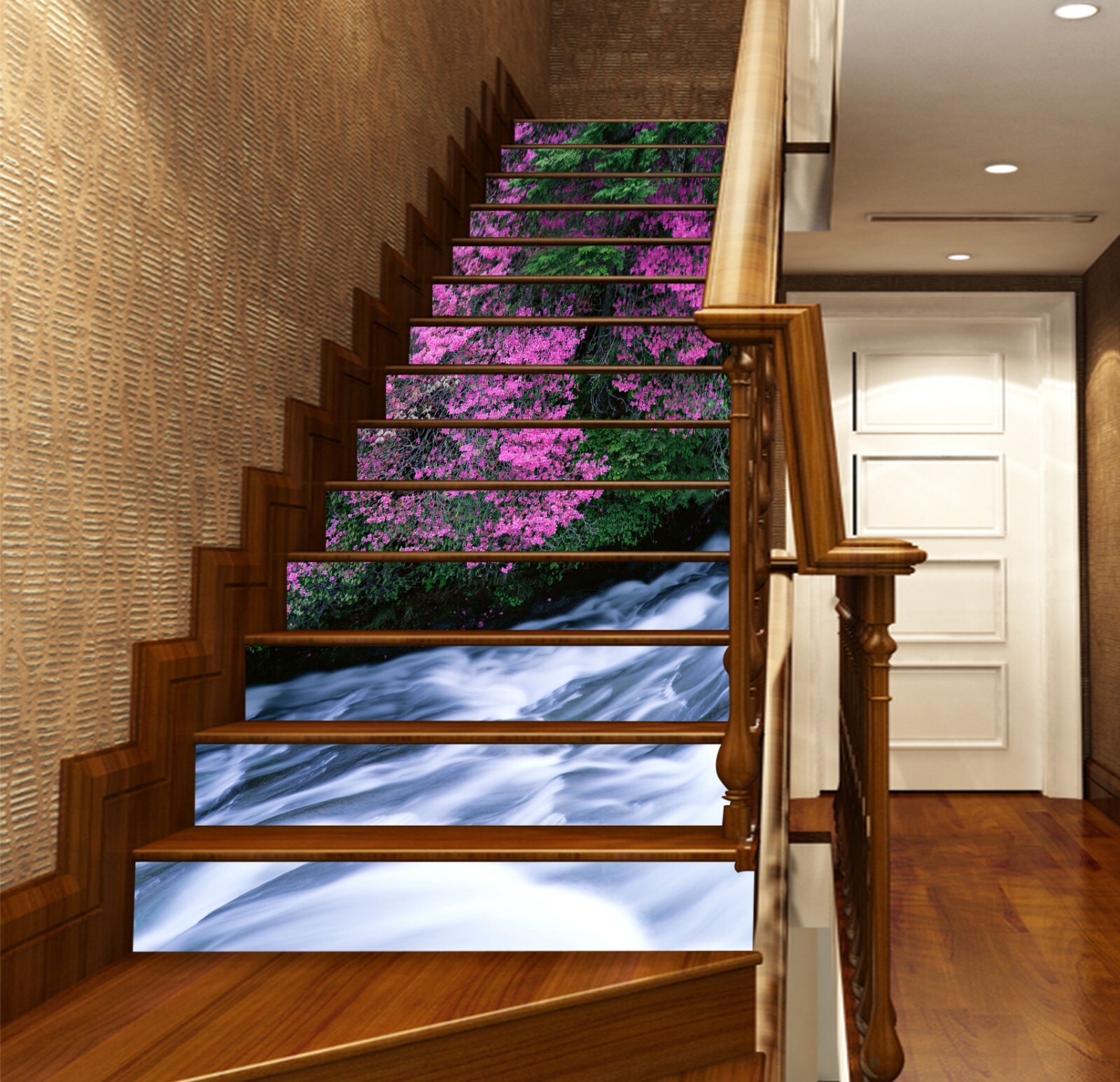 3D Pink Flower River AZ1181 Stair Risers Decoration Mural Vinyl Wallpaper Kay