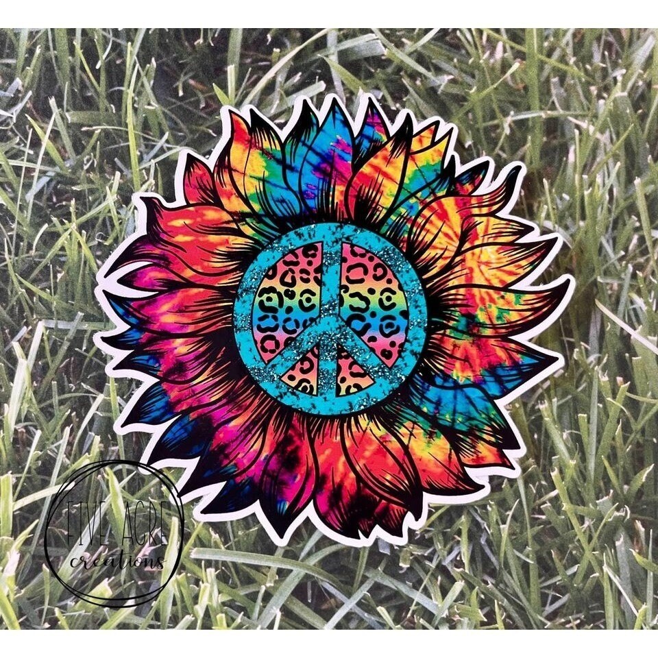 Peace Sign Colorful Sunflower Sticker | Waterproof and Weatherproof | Car Vinyl