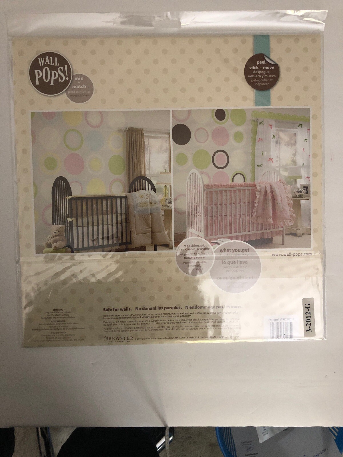 WallPops! Brewster Home Fashions WPD98817-4 Pcs 13” Ivory/White Dots-RARE-SHIP24