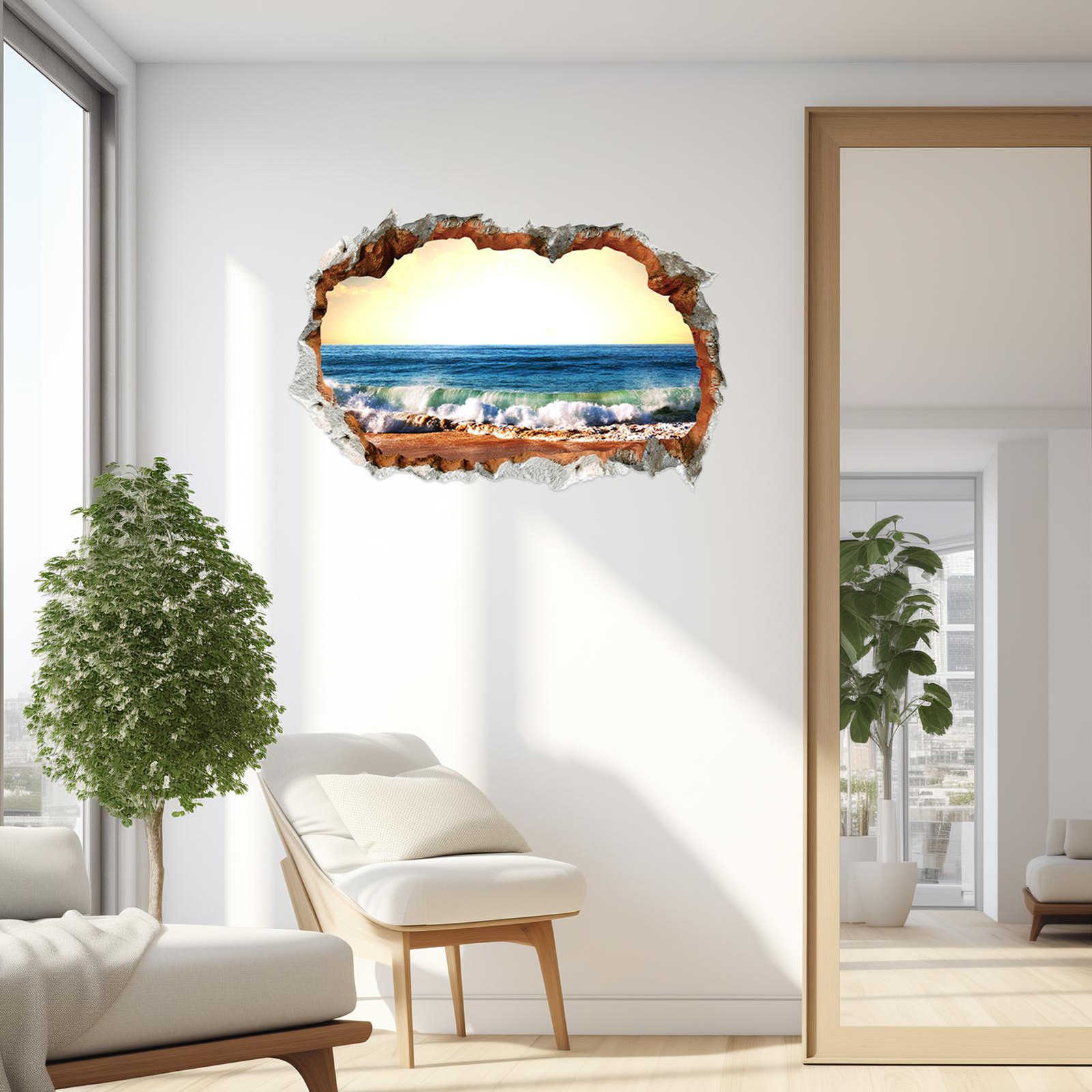 Window View Wall Sticker Poster Decal Adhesive Broken Hole Wall Mural Decorative