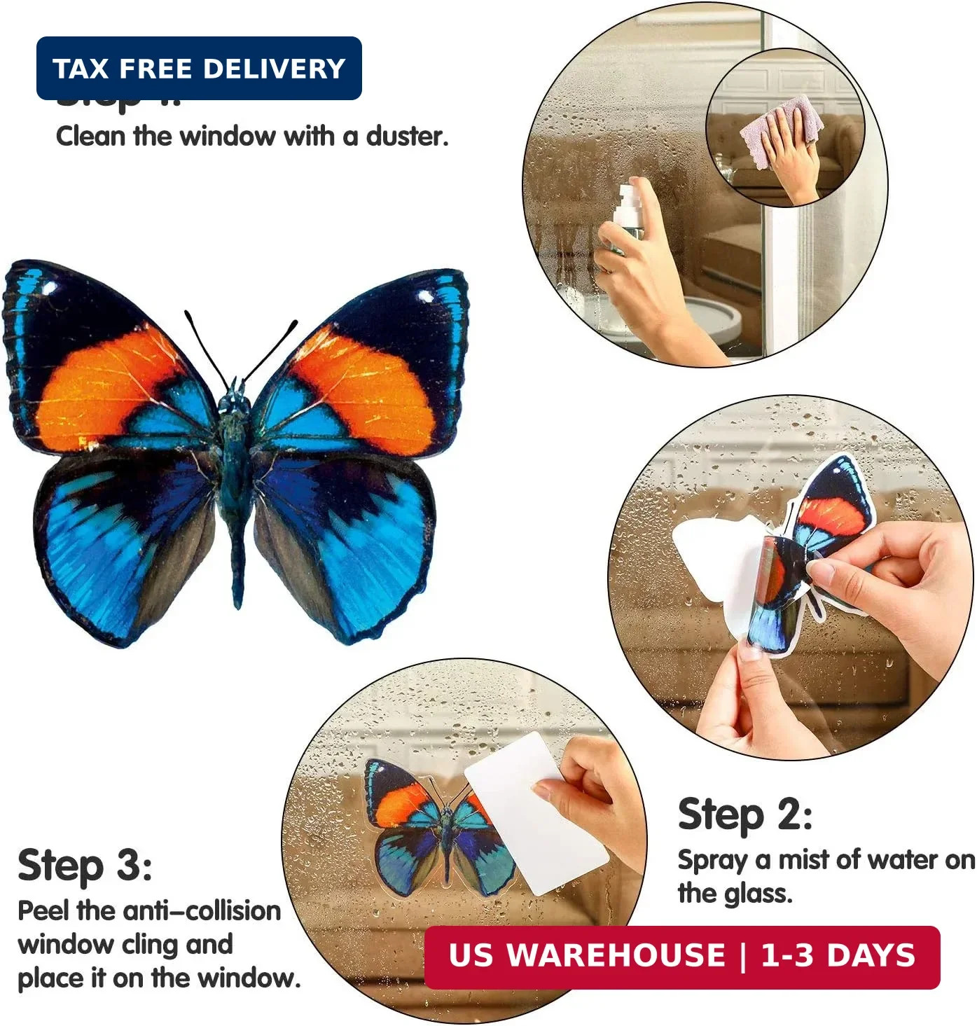 Outus 40 Pieces Butterfly Anti-Collision Window Decals Spring Decor Butterfly Cl
