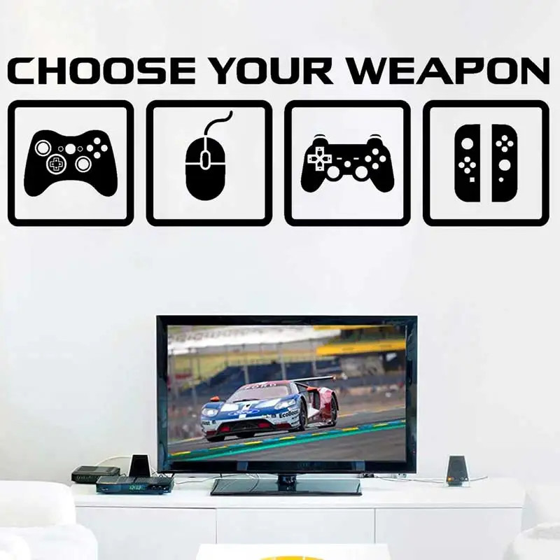 Video Game Decor Wall Sticker Choose Your Weapon Gaming Controller Gamer Gaming