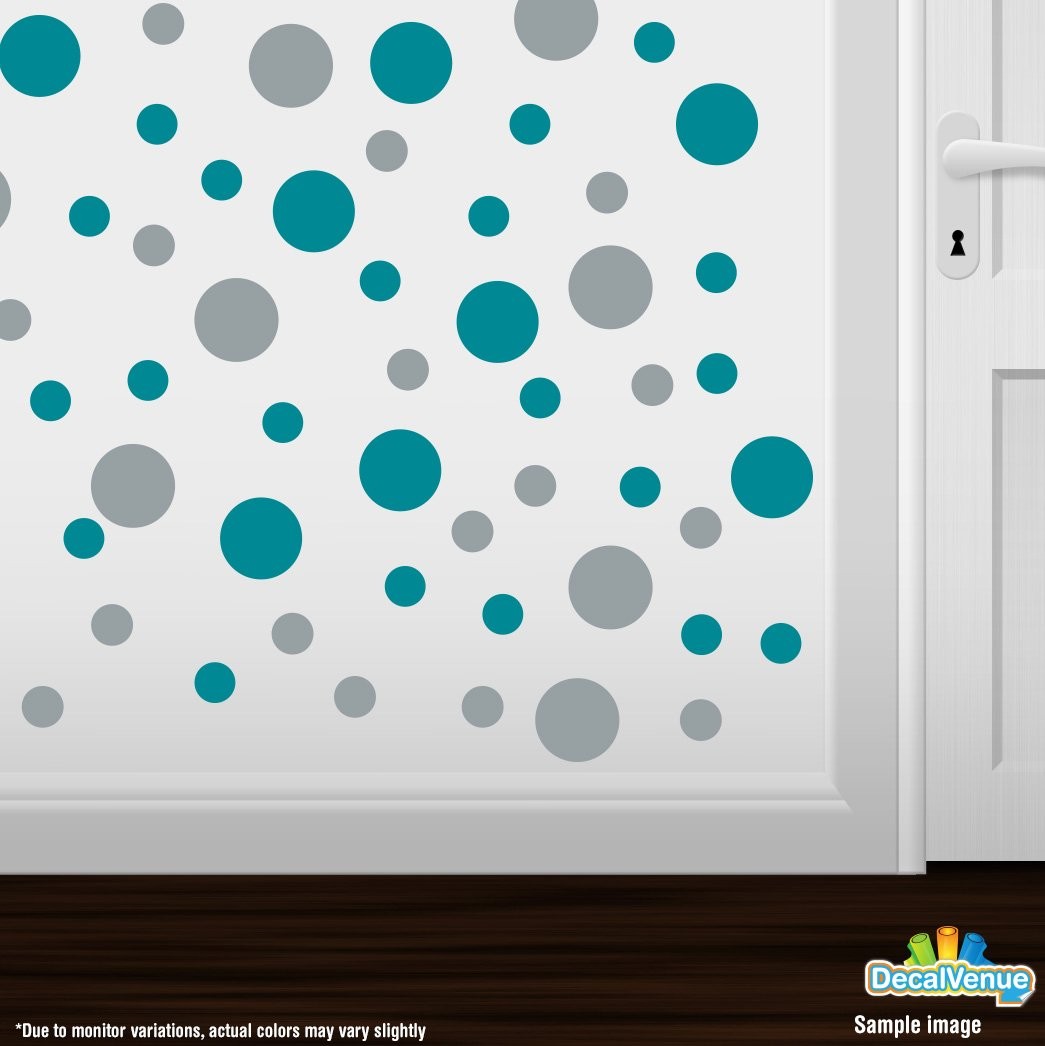 Turquoise/Metallic Silver Vinyl Wall Stickers – 2 & 4 inch Circles (30 Decals)