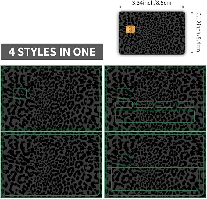 4-Pack Black Leopard Print Credit Card Skin | Dark Animal Print Fashion Decal
