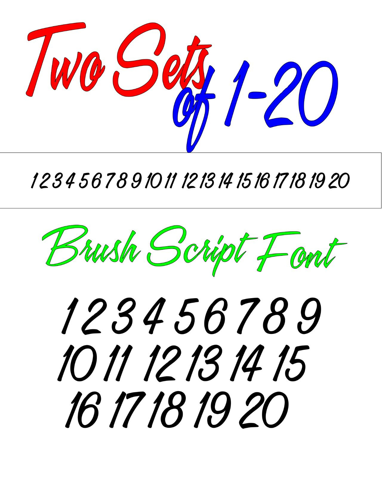 2 Sets of Numbers 1 – 20 Brush Script Font – Vinyl Decals – Select Color & Size
