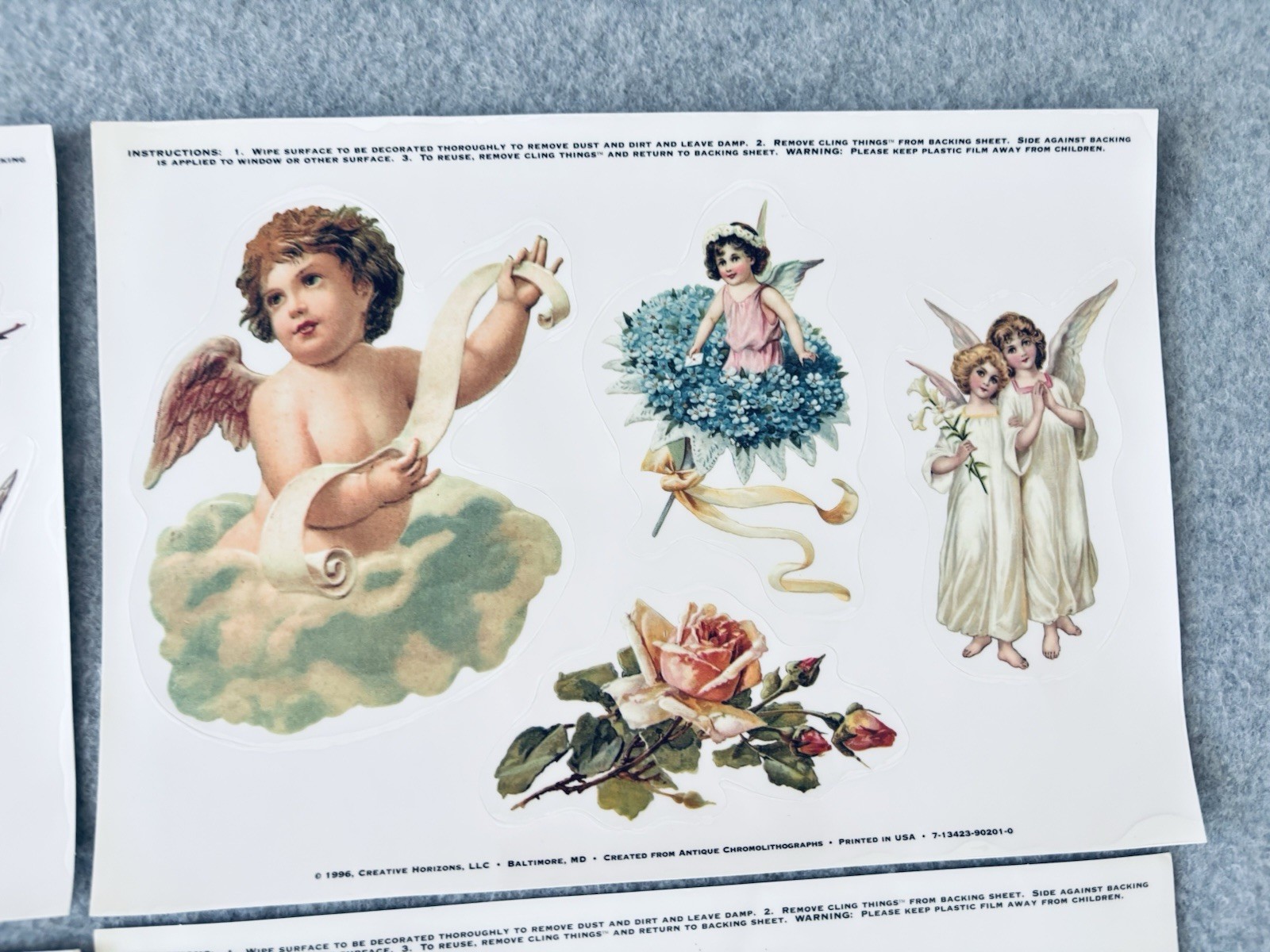 5 Sheet Window Decals Static Cling 1996 Creative Horizons Angels Cherubs Vintage