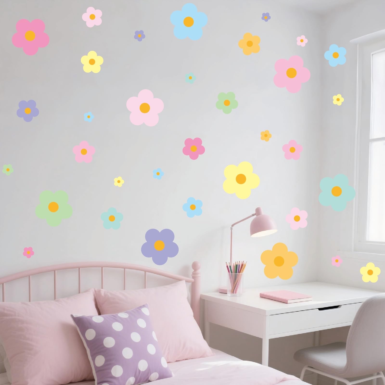 81 Pieces Wall Decal Flower Stickers – Removable Peel & Stick Wall Decals for…