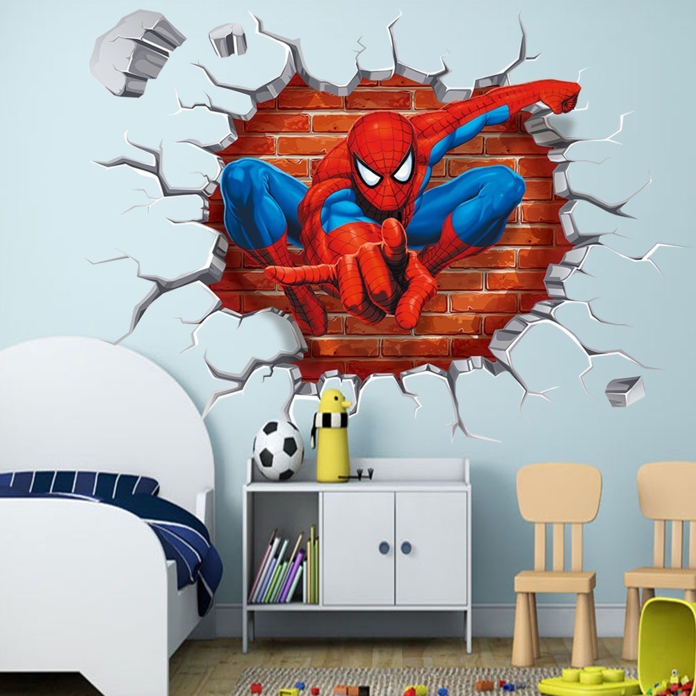 Cartoon Spiderman Wall Stickers Kids Nursery Boys Bedroom Decor Vinyl Decals
