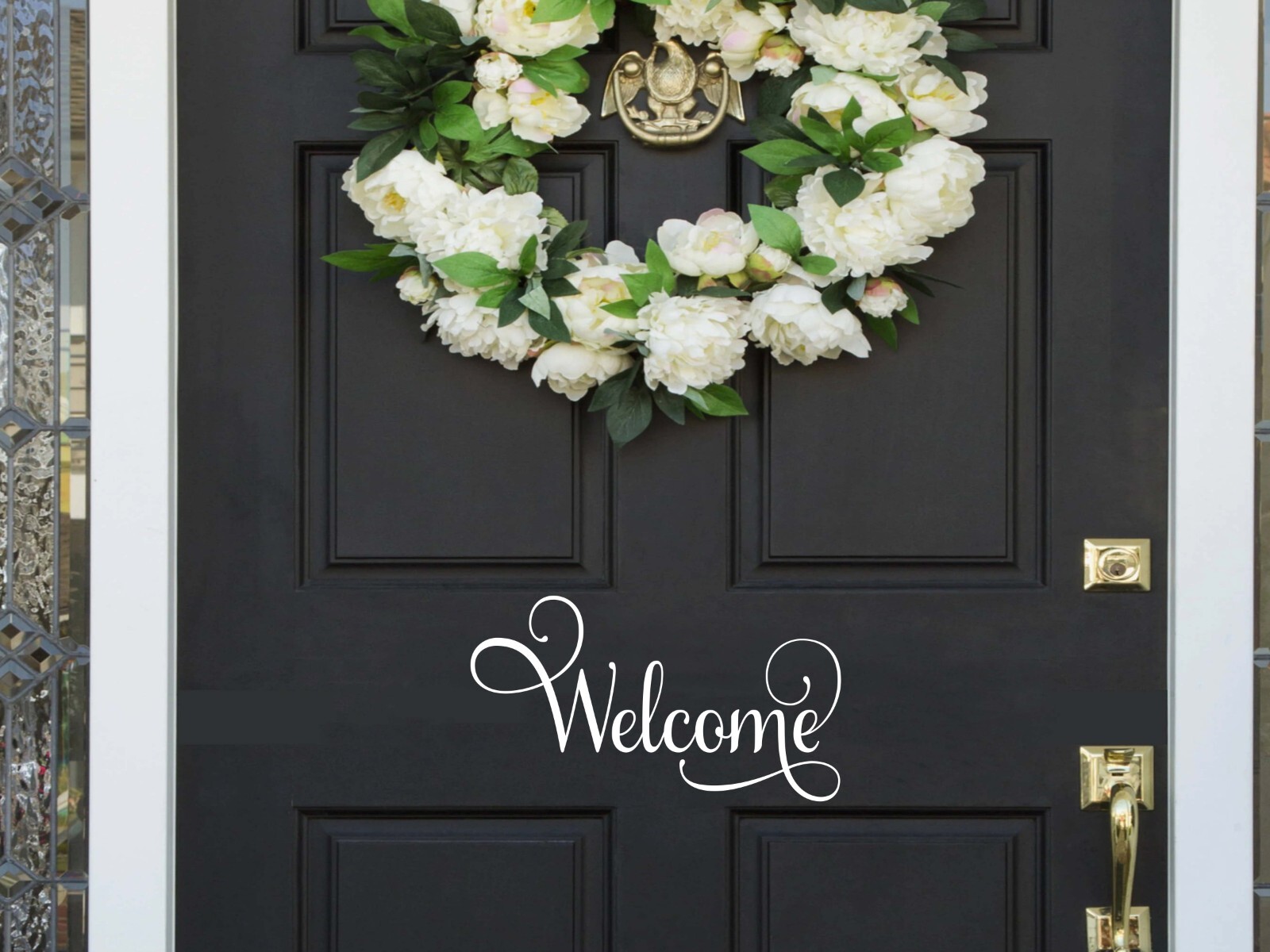 Welcome Vinyl Decal Sticker Front Door, Foyer Decor Home Art, large sizes avail