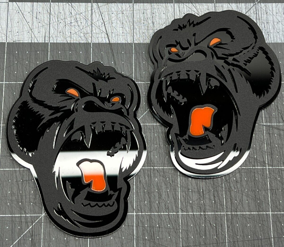 Angry Gorilla Orange Eye Car Truck Emblem Badge Matte Black/Black Custom PK of 2
