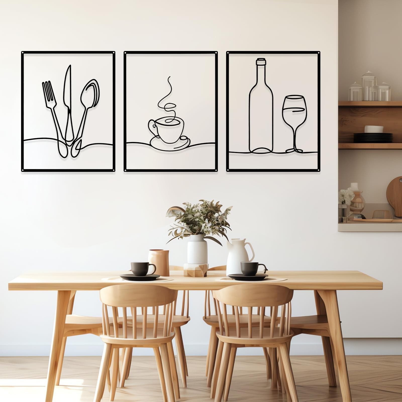 Otoolling 3 Pieces Metal Minimalist Line Kitchen Signs Wall Decor Drawing Rus…