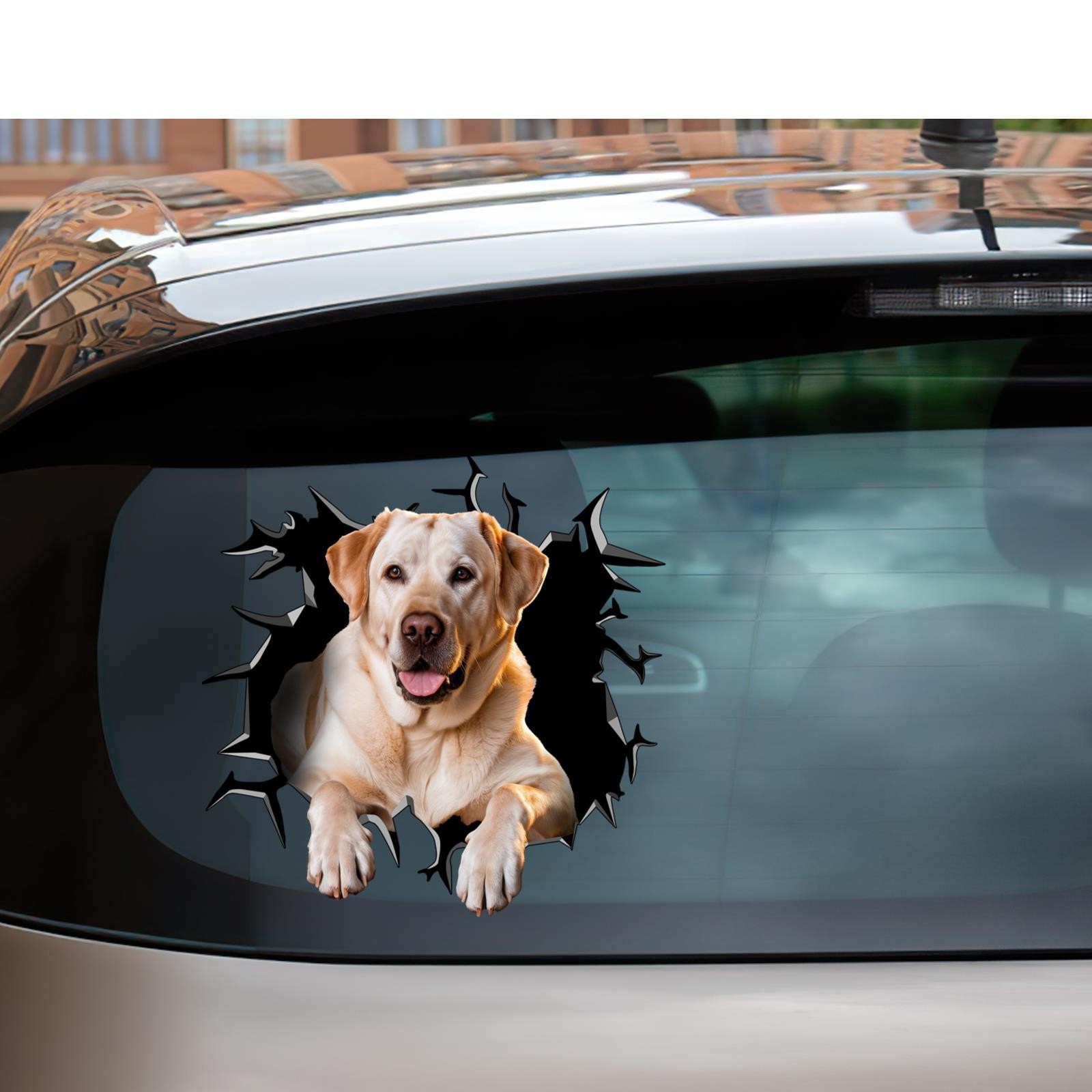 Yellow Lab Dog Car Window Decal Labrador Retriever Cracked Glass 3D Sticker