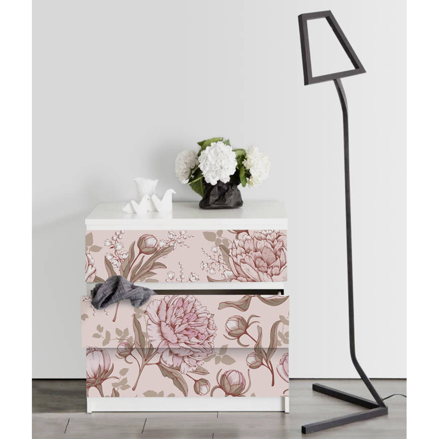 IKEA MALM dresser pink peonies Removable sticker for furniture decor