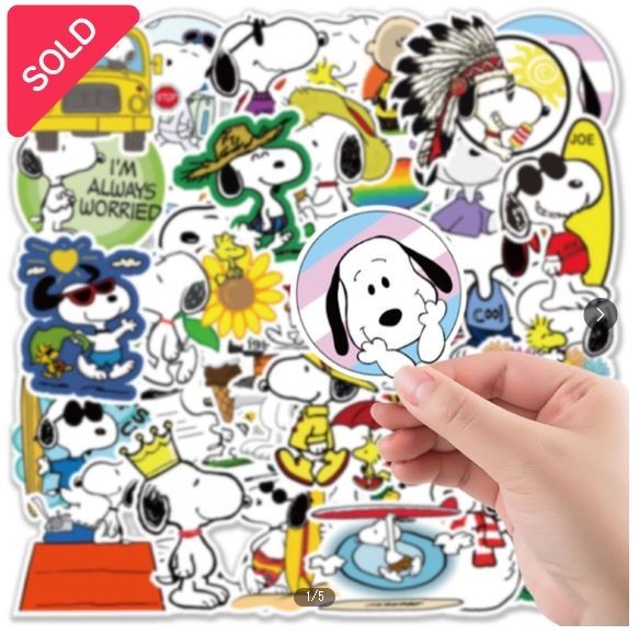50pc SNOOPY-COWABUNGA Stickers, Great for-Phone, Car, Water Bottle, Laptop, Bike