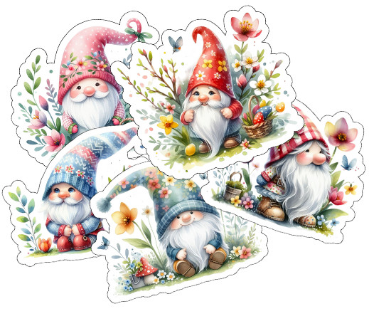 Spring Gnomes Watercolor Vinyl Stickers 3"