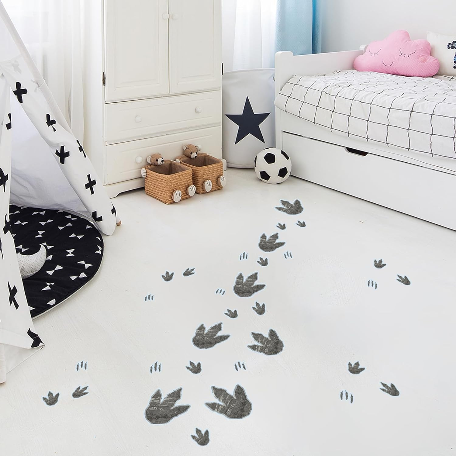 Glow in the Dark Blue Dinosaur Footprint Wall Stickers 2 Sheets