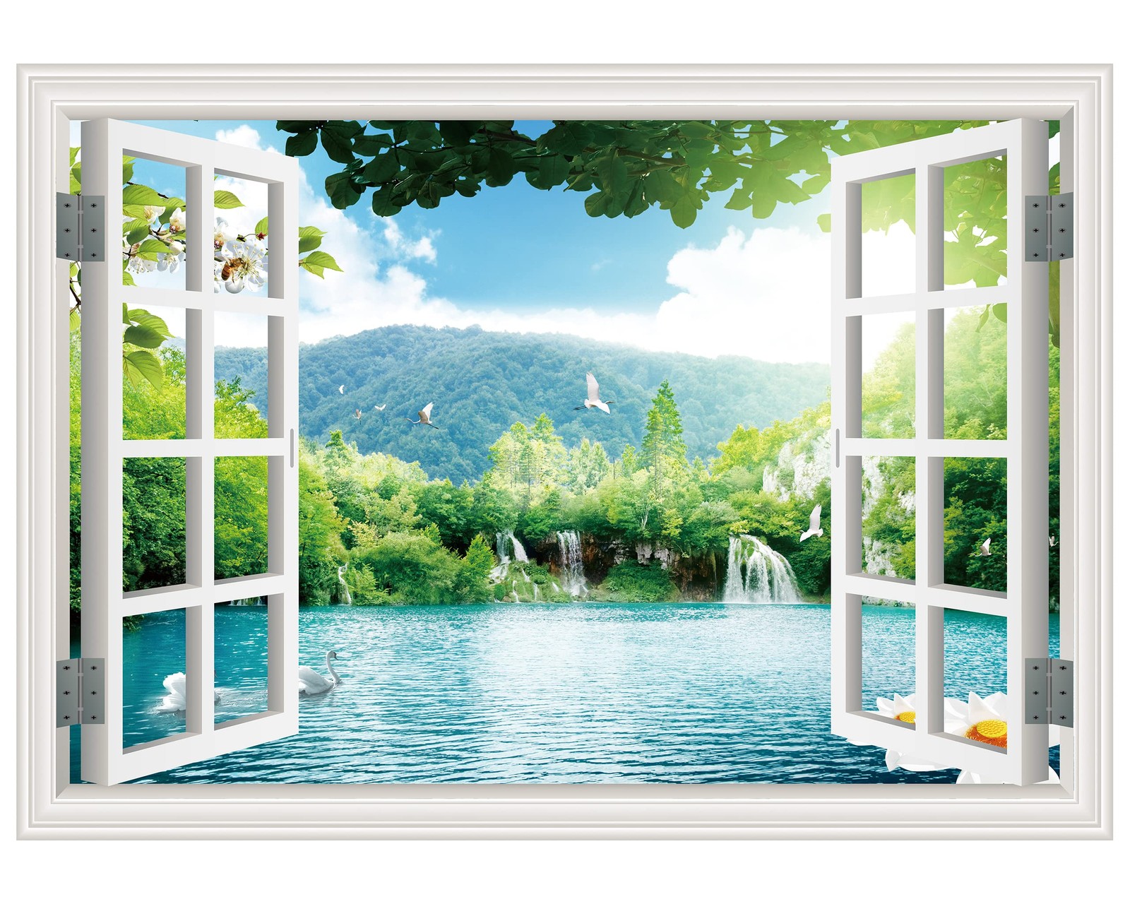 Fake Window Wall Sticker – Landscape Faux Window Wall Mural for Wall Decor, S…