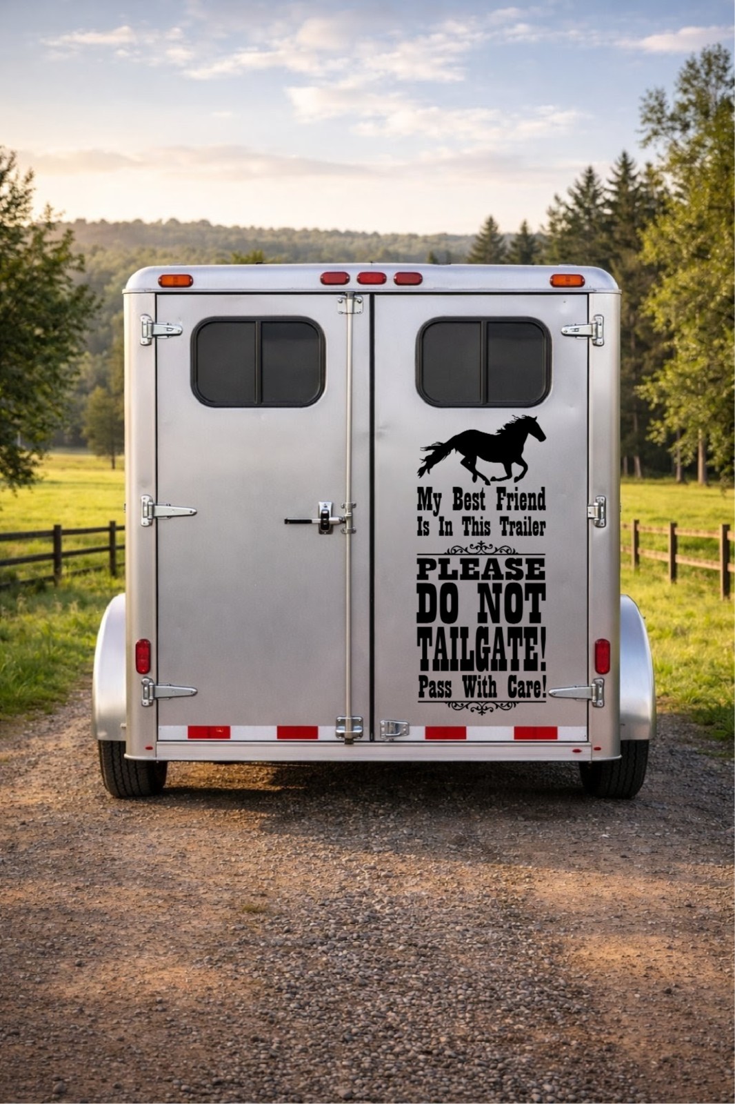 36" Black Horse Trailer Decal Sticker Equine Caution Do Not Tailgate Show Safety